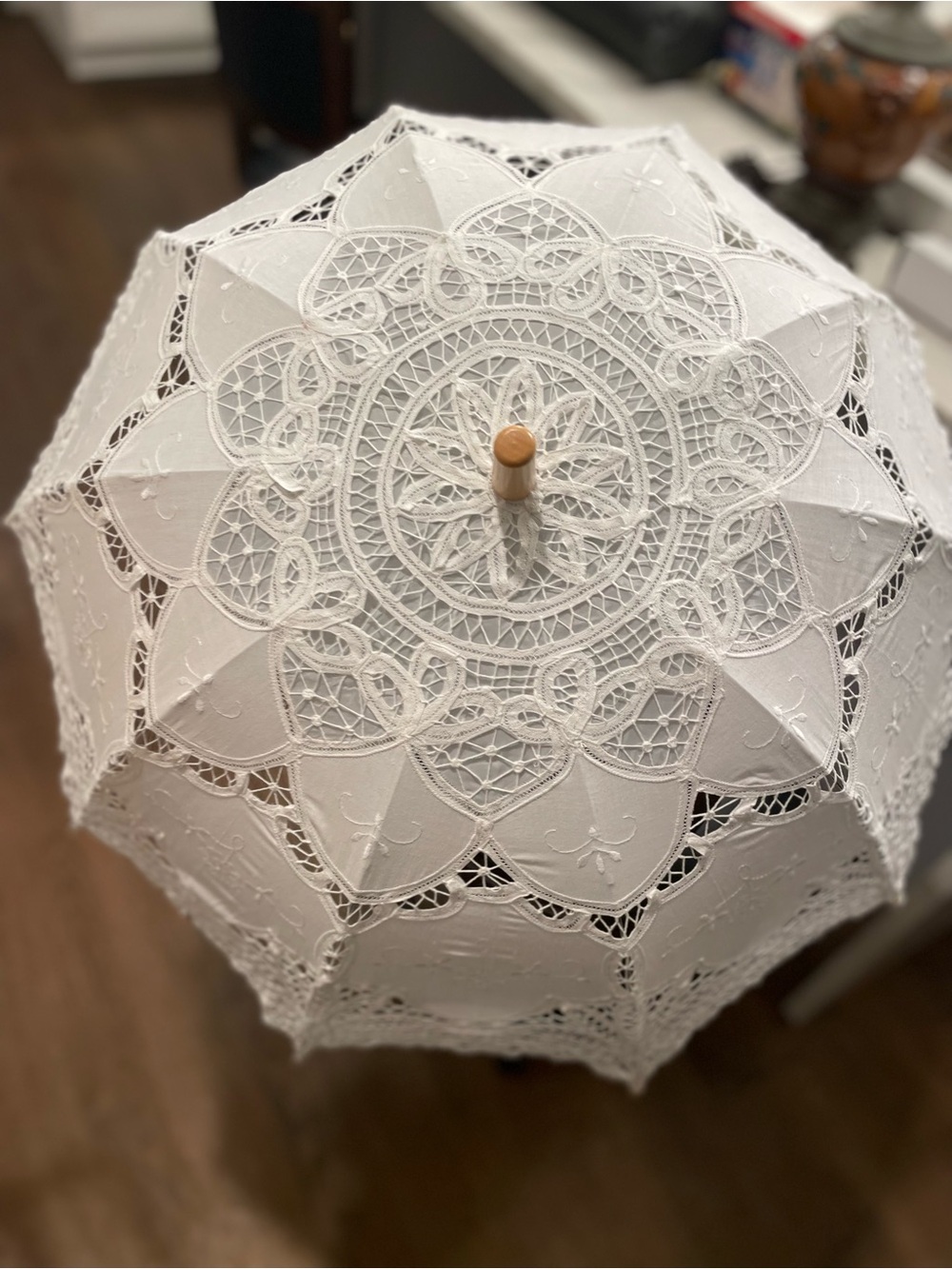 White Lace Embroidered Parasol